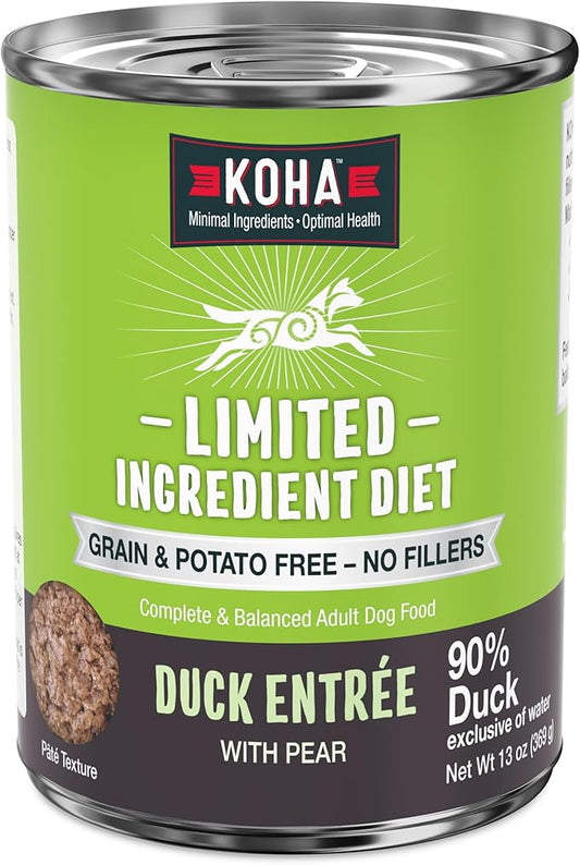 KOHA Limited Ingredient Diet Duck Entrée for Dogs - Sensitive Stomach Canned Dog Food - High Protein, No Fillers Pate Dog Food - 13 oz Pack of 12