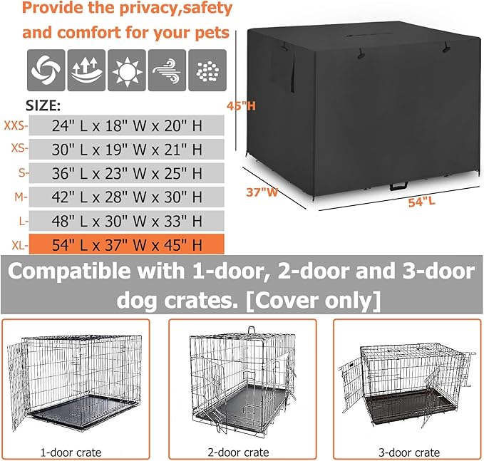 54 Inch Wire Dog Crate Cover,Durable Windproof Privacy Polyester Pet Kennel Covers,Breathable Blackout Cover for 1/2/3 Door Dog Cage. (54" L x 37" W x 45" H,Black)