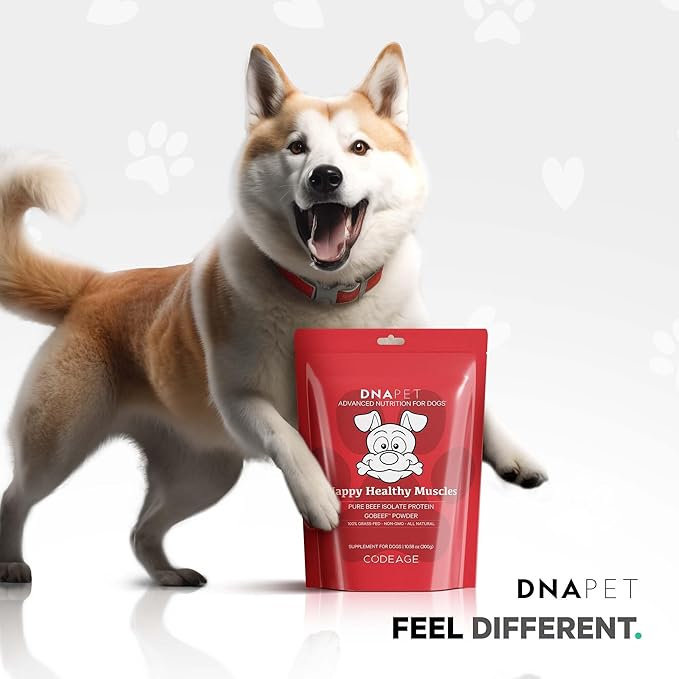 Happy Healthy Muscles Supplement for Dogs - Grass-Fed Beef Protein Powder - Rich in Collagen and Amino Acids - Pure Beef Isolate Protein - All Life Stages - Unflavored & Non-GMO - 10.58 Oz