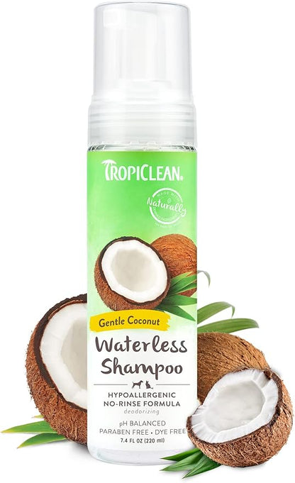 TropiClean Hypoallergenic Waterless Dog Shampoo | Dry Shampoo for Allergies & Sensitive Skin | Safe for Cats | Puppies & Kittens | No Rinse | 7.4oz
