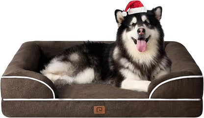 EHEYCIGA Orthopedic XL Dog Beds, Waterproof Memory Foam Dog Bed for Extra Large Dogs, Non-Slip Bottom and Egg-Crate Foam Big Dog Couch Bed with Washable Removable Cover, Brown