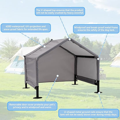 Dog Shade Shelter Outdoor Tent for Small Medium Dogs, Waterproof Sun Protection Pet House for Dogs, Small Animals and Livestock, Pet Canopy with Upgraded Doors and Ground Nails