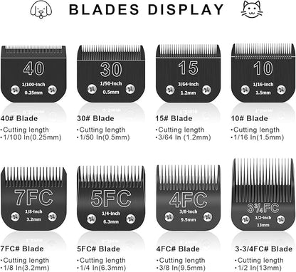 10# 7FC 5FC 4FC Detachable Pet Dog Grooming Blades, Compatible with Ainds, Oster A5, Wahl KM-10 and Other Series Clippers, Size: 1.5~9.5mm Cut Length. Black-4Pcs.