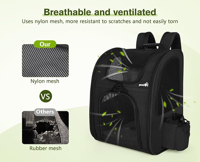Pecute Cat Backpack, Adult Cat Backpackswith Breathable Mesh, Collapsible Small Dog Backpack, Pet Backpack with Multi-Pockets, Great for Travel Hiking Camping (Black)