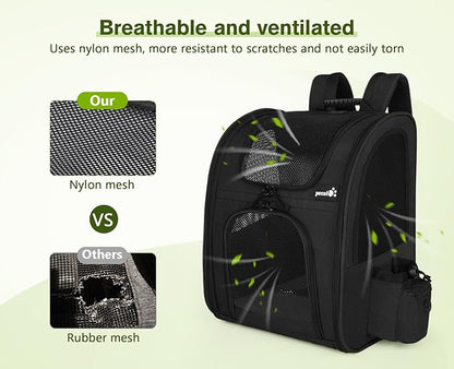 Pecute Cat Backpack, Adult Cat Backpackswith Breathable Mesh, Collapsible Small Dog Backpack, Pet Backpack with Multi-Pockets, Great for Travel Hiking Camping (Black)