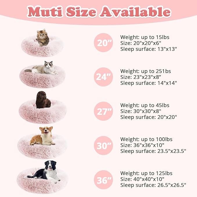 JOLLYVOGUE Dog Beds, Calming Small Dog Bed, Anti-Anxiety Dog Bed for Small Dogs, Fluffy Donut Dog Bed, Cozy Dog Cat Cushion Bed for Small Medium Dogs and Cats (20")