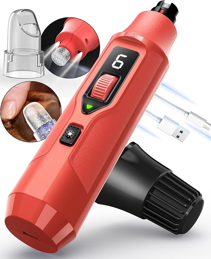 YABIFE 7-Speed Dog Nail Trimmers, Professional Dog Nail Grinder with Light - Heavy Duty Pet Nail Grinder for Dogs/Cats/Birds/Small Animals - Whisper Quiet, Single Hand Operation