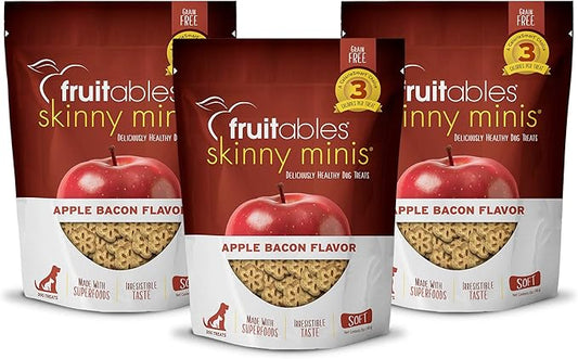 Fruitables Soft and Chewy Skinny Minis 12 Ounce Apple Bacon Grain Free Dog Training Treat, Pack of 3