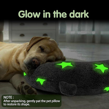 Dog Calming Pillow Glow in The Dark, Soft U-Shaped Pet Pillows for Dogs & Cats, Machine Washable, Dog Neck Pillow, Joint Relief, Better Sleep (Medium, Gray)