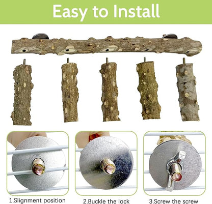 BNOSDM Natural Wood Bird Ladder Perch 6Pcs Parrot Stand Branches Climbing Chewing Stick Parakeet Swing Toys Cage Accessories Paw Grinding Fork Sets for Lovebirds Cockatiels Conure Budgies