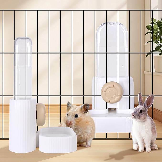 20oz No Drip Dog Water Bottle, Gravity Dog Water Bowl Dispenser for Cage, Small Animal Water Bottle for Bunny Chinchilla Waterer (White)