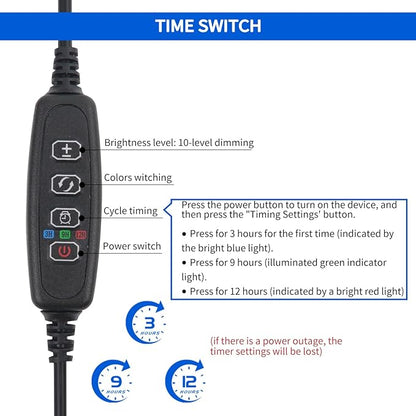 Mini Clip On Aquarium Light Small Dimmable Fish Tank Light USB Spotlight with Timer 3 Light Modes 10-Level Brightness for 1 to 3 Gallon Tanks (Adapter NOT Included)