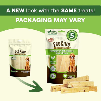 EcoKind Premium Gold Yak Cheese Himalayan Dog Chews, Dog Treats Large Breed, All Natural, High Protein Dog Chew, Bacon, Large - 5 Chews