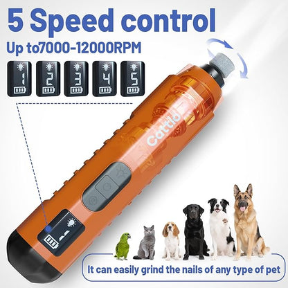 Dog Nail Grinder - Professional Electric Dog Nail Trimmer for Dogs & Cats Quiet Painless Grooming & Smoothing Dog Nail Clipper & File Included - Suitable for Small Medium Large Pets (Orange)