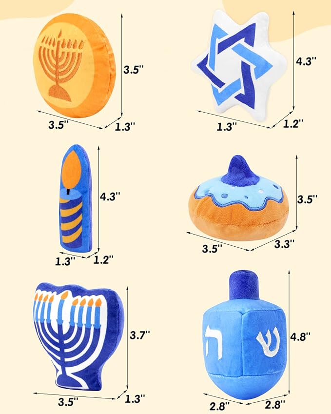 CiyvoLyeen Hanukkah Catnip Toys Set of 6 Soft Holiday Plush Cat Toys Interactive Catnip Filled Kitty Supplies for Cats Lovers Chanukah Gift Dreidel Cat Teething Chew Toy