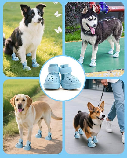Dog Boots for Hot Pavement & Snow, Waterproof Non-Slip Dog Shoes with Reflective Straps, Adjustable Pet Booties for Small to Large Dogs, Outdoor Paw Protection, 4Pcs