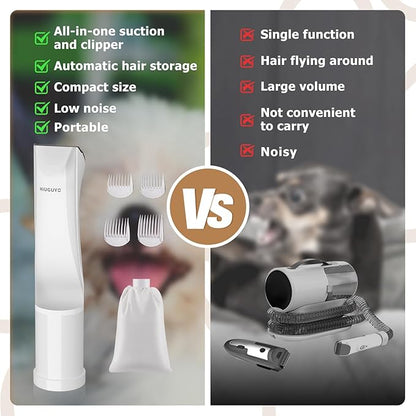 2-in-1 Dog Clipper, Dog Grooming Kit, Low Noise Rechargeable Cordless Trimmer Cat Clipper, Vacuum, Professional Electric Hair Trimmer with Comb Guides & Scissors Waterproof
