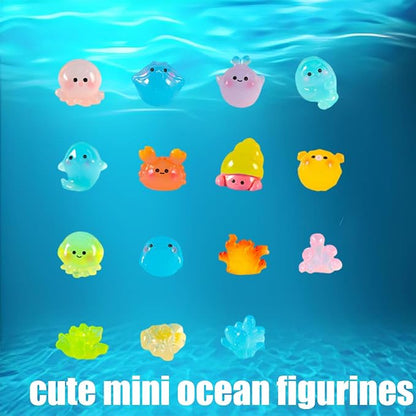 Resin Animals Variety Pack 100 PCS Mini Ocean Animals Figures Ornaments Mini Luminous Resin Figures to Hide for DIY Fish Tank Accessories Micro Landscape Craft