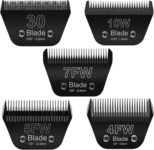 5PCS Wide Blade Dog Grooming Blades Compatible with Andis Dog Clipper,Dog Grooming Wide Blade compatiblewith Wahl km10 Clippers/Oster A5 Type Blade,for Animal Dog,Cat,Horse (30W+10W+7FW+5FW+4FW)