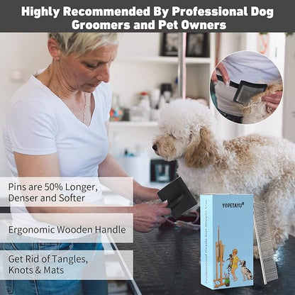 Dog Slicker Brush for Shedding and Grooming Medium or Long Haired Cats, Extra Long & Soft Pin Slicker Brush for Removes Loose Hair, Tangles, Knots, Undercoat, Free Pet Comb, Large Black