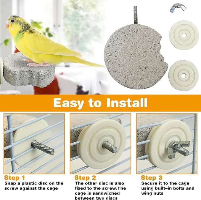 PINVNBY 4 PCS Bird Perches Calcium Parrot Perch Stand Bird Beak Grinding Stone Foot Claws Trimmer Parrot Chewing Toys Bird Cage Accessories for Budgie Cockatiel Conure Lovebird Finch