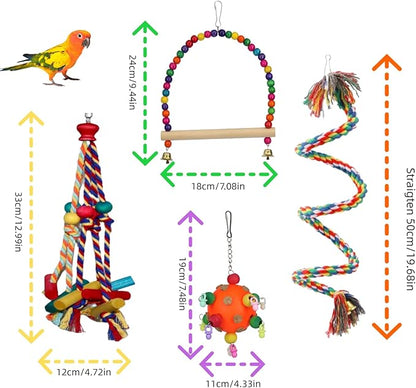 Colorful Parakeet Toys and Bird Cage Accessories, Hanging and Standing Fun Toys for Small Birds Like Conures, Cockatiels, Budgies, and Lovebirds