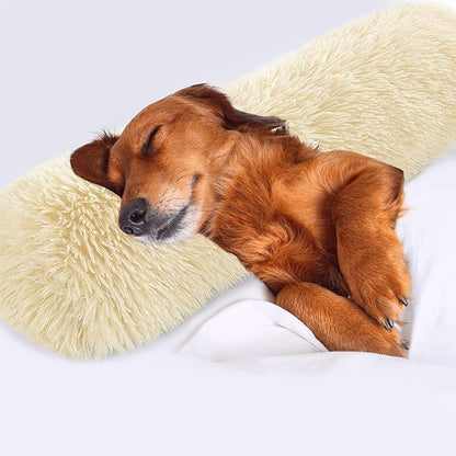 HOMBYS 25" Length Dog Pillows for Large and Medium Dogs, Soft Faux Fur Claming Dog Nek Pillow for Improving Anxiety Reduce, Machine Washable Pet Pillow for Cats, Plush Pet Toy (Khaki, 25"x8"x4")