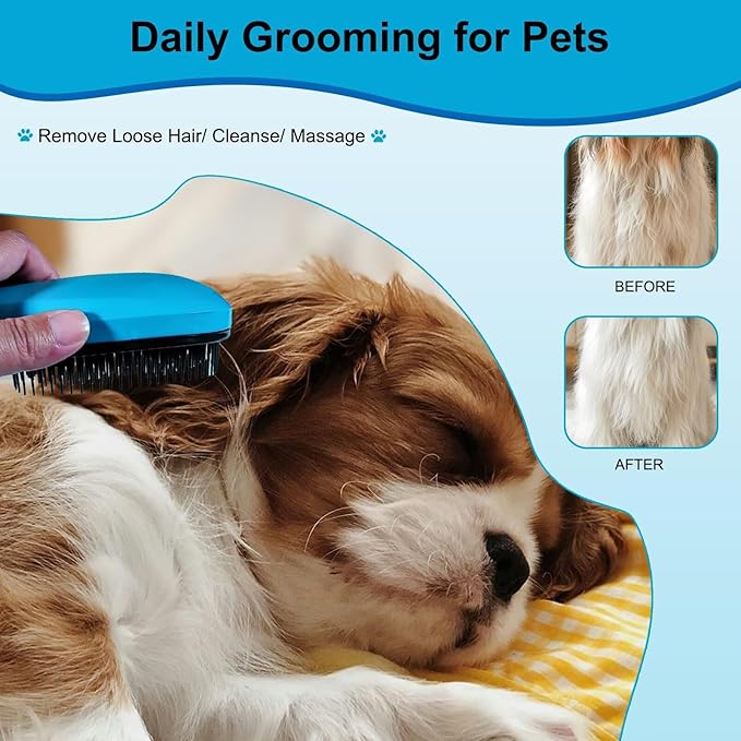 Puppy Brush - Soft Dog Brush - Perfect for Yorkie, Shih Tzu, Maltipoo & Maltese Grooming - Gentle Hair Remover for Easy Pet Grooming at Home (Blue)
