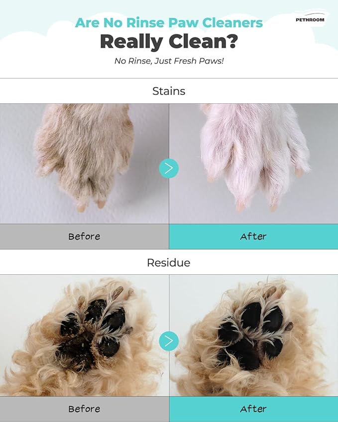 [PETHROOM] CleanPaws Foaming No-Rinse Dog Paw Wash | Quick-Dry, Non-Sticky & Deodorizing | Silicone Bristle Brush | Moisturizing & Hypoallergenic | Waterless Paw Cleaner for Dogs & Cats (2.87 fl oz.)