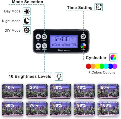 24/7 LED Aquarium Light, IP68 Waterproof Extendable Bracket Fish Tank Light with Timer, 7 Colors, 10 Level Adjustable Brightness, DIY Mode Full Spectrum Aquarium Plant Light for 30-36 Inch Fish Tank