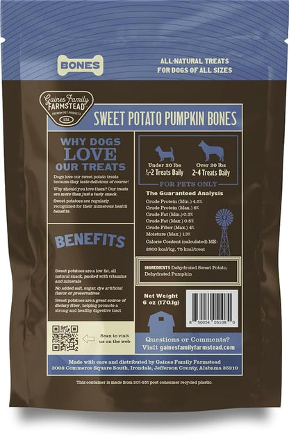 Gaines Family Farmstead Sweet Potato Pumpkin Dog Bones - All-Natural Dog Treats, Digestive Support, Grain-Free, Vitamin-Rich Chews for Puppies & Adult Dogs, 2.5 Pound Bag
