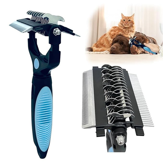 3-in-1 Pet Grooming Brush for Dogs & Cats  Double Sided Deshedding Tool with Stainless Steel Teeth, Detangler Comb & Undercoat Rake | Ergonomic Handle for Matted Fur Removal, Safe for Long/Short Hair