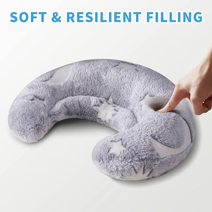 Glow-in-the-Dark U-Shaped Calming Pet Pillow for Dogs & Cats, Machine Washable Ultra-Soft Fleece Cover Comforting Dog Neck Pillow for Weak, Disabled, Elderly Pets, Luminous for Nighttime (Gray)