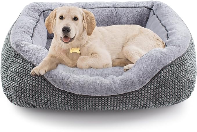 INVENHO Medium Dog Beds for Medium Dogs Washable, Rectangle Dog Bed Medium Size Dog, Orthopedic Dog Bed, Warming Soft Calming Sleeping Puppy Bed Durable Pet Bed with Anti-Slip Bottom M(30"x24"x9")