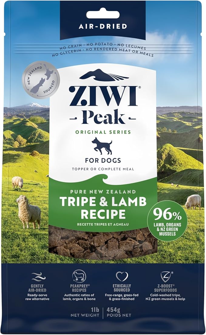 ZIWI Peak Air-Dried Dog Food  Tripe & Lamb - All Natural, High Protein, Grain Free, Limited Ingredient w/ Superfoods (16oz)