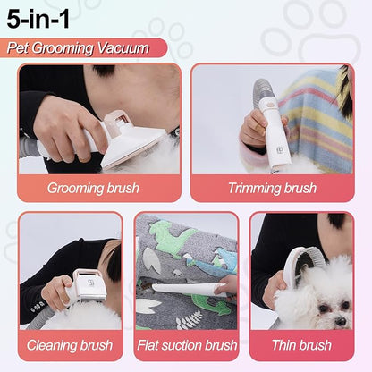 Dog Grooming Kit with Pet Grooming Vacuum 10000pa Low Noise 5 Pet Grooming Tools,og Clipper, Shedding Brush, Cleaning Tool in 1, for Cat Dog