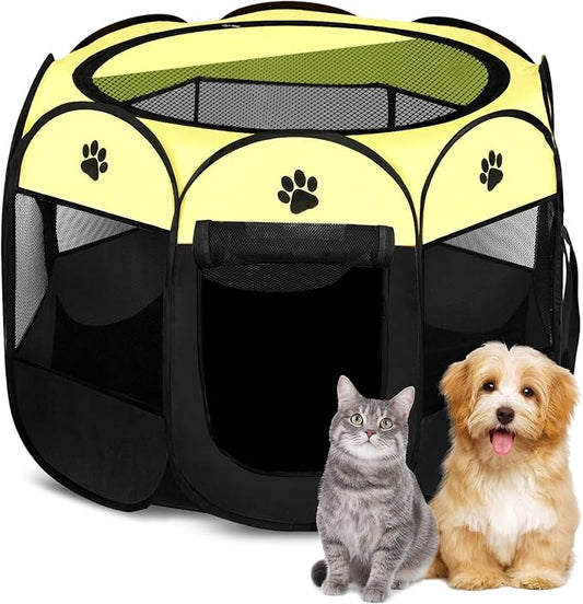 Pet Dog Puppy Playpen Dog Cat Tent Crates, Foldable Exercise Kennel Portable Playpen for Small Medium Dogs/Cats/Rabbits, Indoor Outdoor Travel Camping Use with Removable Zipper Top Green