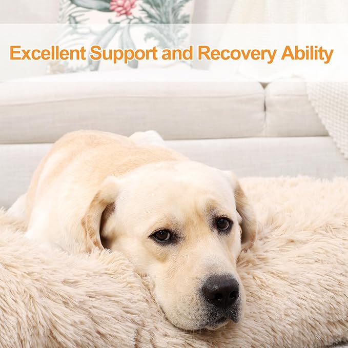 KSIIA Dog Crate Bed Washable Dog Beds for Large Dogs Deluxe Plush Fluffy Comfy Thick Kennel Pad Anti-Slip & Anti-Scratch Pet Sleeping Mat, 35 x 23 Inch, Camel