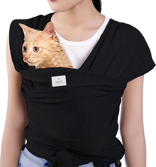 Sling Carrier for Small Dogs and Cats, Cat Carrier Pouch, Puppy Sling, Dog Chest Wrap, Cat Wraps, Dog Sling, Cat Sling, Comfortable, Weight-Distributing Pet Sling, Travel and Daily Use (Black).