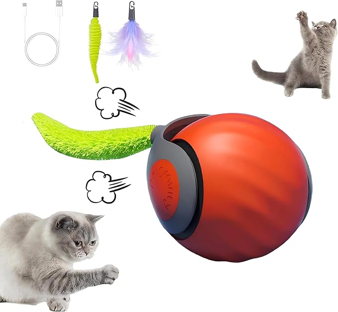 2025 Newly Upgraded Version 3.0 Cat Toys，Interactive Cat Toys for Indoor Cats，Automatic Cat Toy, Interactive Cat Toy，Smart 3.0 Pet Toys, Electronic Rollerball Pet Chase Toys (Orange - 1pcs)