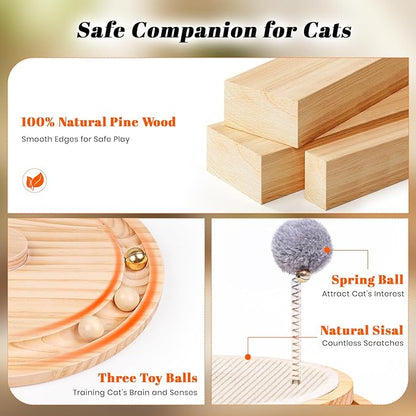 Cat Scratcher, Cat Natural Sisal Scratching Pad, Kitten Interactive Toy with Ball Track Spring Ball for Chasing Hunting Mental Physical Exercise Puzzle