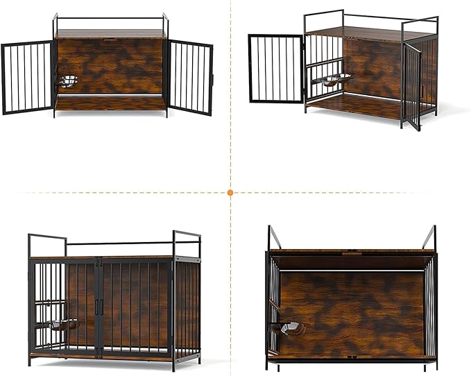 LOVMOR Dog Crate Furniture-Style Cages for Dogs Indoor Heavy Duty Super Sturdy Dog Kennels with 2 Stainless Steel Bowls and Dog Pad (41Inch = Int.dims: 39.7" W x 22.4" D x 25.1" H)