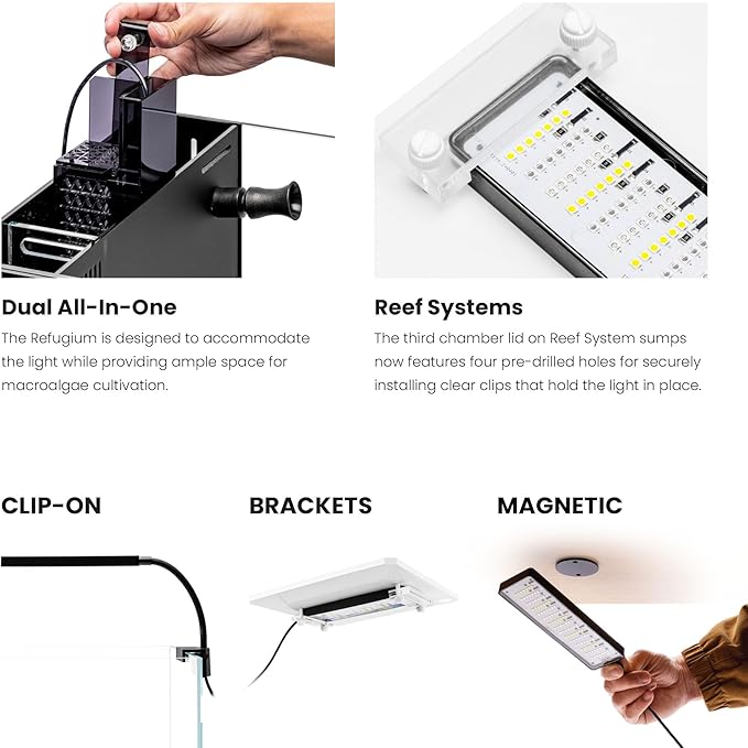 Ultum Nature Systems Refugium Light - Small Customizable Submersible Aquarium LED Lamp w/Inline Timer, Full Spectrum Grow for Chaeto Macro Algae Saltwater Reef Tanks - Clip On