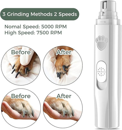 VIWIK Dog Nail Grinder, 2-Speed Rechargeable Dog Nail Trimmers for Large Medium & Small Dogs, Upgrade Professional Electric Pet Paws Nail Grinder, Quiet Puppy Grooming Tool Cat Dog Nail Dremel White