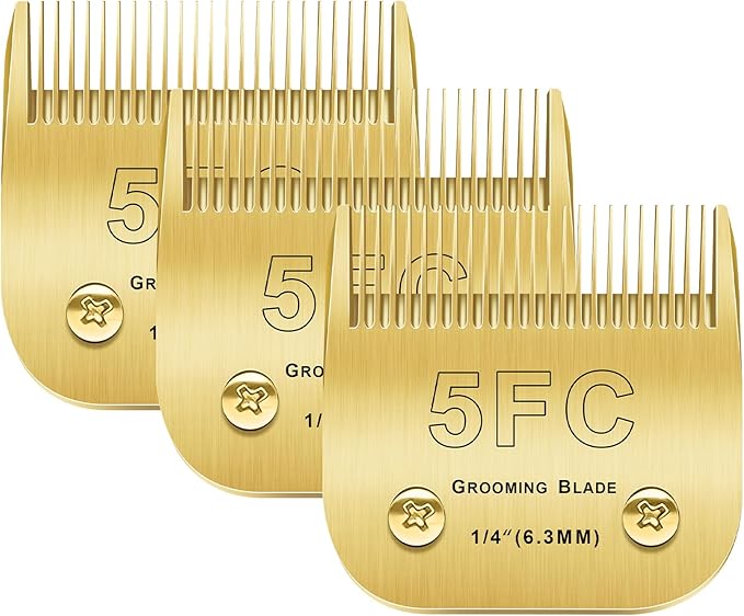 5 Blades Dog Grooming Blades Compatible with Andis/Oster A5/Wahl KM-10 Series Dog Clippers Replacement Blades,Detachable Dog Clipper Blades,(Gold 5FC/3PCS)