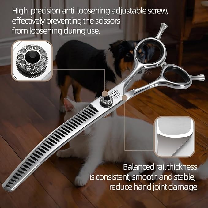 Dog Grooming Scissors: 7.5 inch Pet Curved Chunker Shears Made Of Japanese 440C Advanced Stainless Steel Professional Grooming Scissors for Dogs Cats and Other Pets