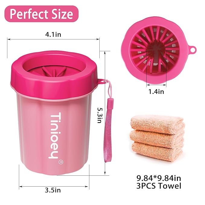 Dog Paw Cleaner for Medium Dogs (with 3 Absorbent Towels), Dog Paw Washer, Muddy Paw Cleaner, Pet Foot Cleaner (Medium, Red)