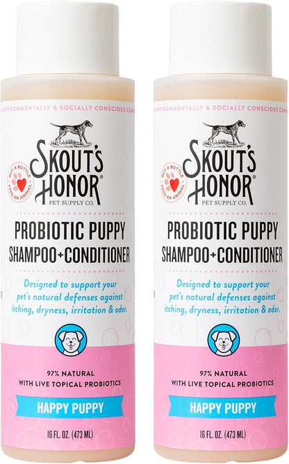 Skout's Honor Probiotic Pet Shampoo & Conditioner with Avocado Oil & Omega-3s, 97% Natural, Paraben & Sulfate-Free, Cruelty-Free, 16oz, Happy Puppy, 2-Pack