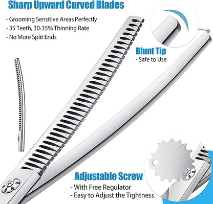 7" Upward Curved Dog Chunker Thinning Scissors Silver Dog Grooming Scissors Professional Blending Texturizing Trimming Shears for Dog Cat Pet Japanese Stainless