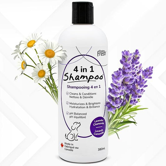 Dog Shampoo, 4-in-1 Pet Shampoo by EnviroFresh - Dog Shampoo for Allergies and Itching, Dog Shampoo for Smelly Dogs (Lavender) 12 oz.